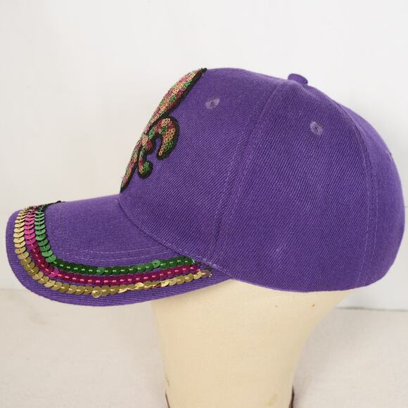 2 Mardi Gras Ballcaps Purple Sequins Fleu De Lis Green Red Gold Never Worn - Picture 3 of 10